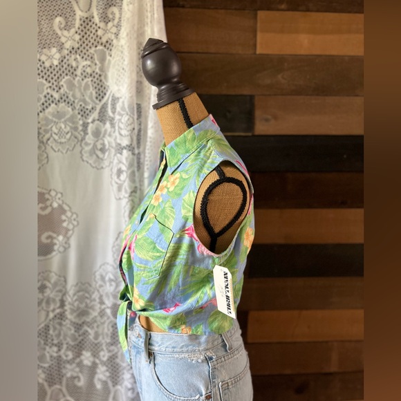 Ralph Lauren 100% Linen Tropical Print Sleeveless Tie Front Cropped Top - Picture 9 of 11